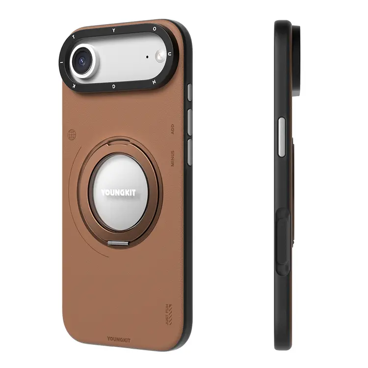 iPhone 17 Air MagSafe Uyumlu 360 Derece Standlı Mat Deri Kılıf - Youngkit Tech Leather