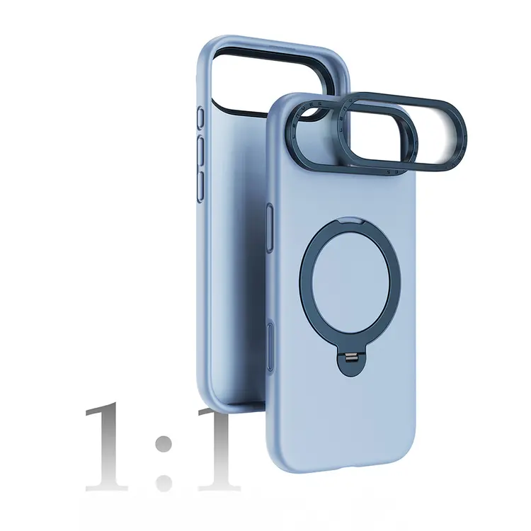iPhone 17 Air MagSafe Uyumlu Metal Standlı Sıvı Silikon Kılıf - Lenyes CK223