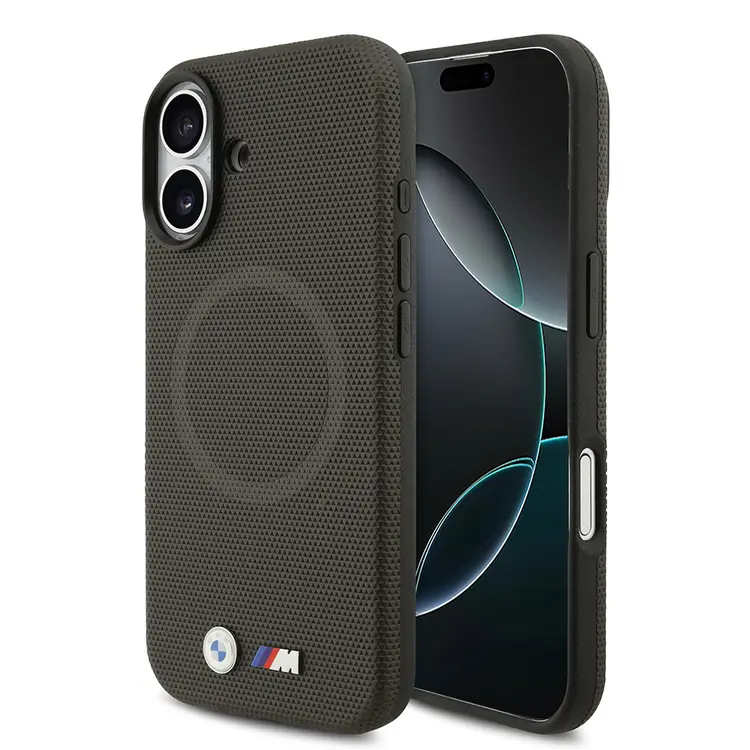 Apple iPhone 17 Kılıf BMW Orjinal Lisanslı M-safe Şarj Özellikli Metal Logolu Delikli M Dizayn Deri Kapak