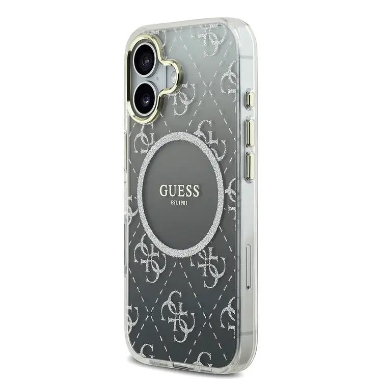 iPhone 17 MagSafe Uyumlu Simli Silikon Kılıf - Guess 4G Desenli