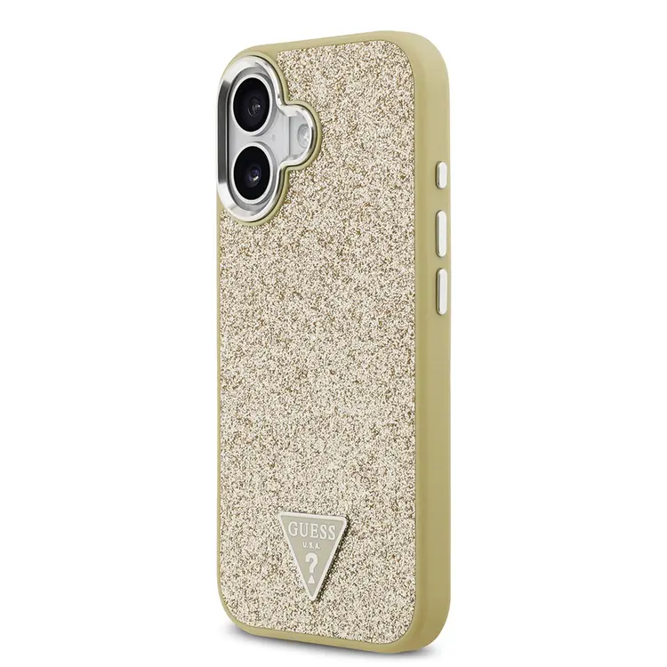 iPhone 17 MagSafe Uyumlu Metal Kamera Çerçeveli Glitter Kılıf - Guess Üçgen Logo
