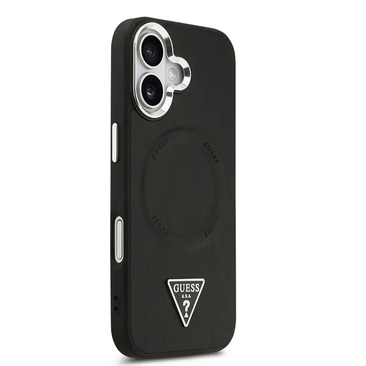 Apple iPhone 17 Kılıf Guess Orjinal Lisanslı M-safe Şarj Özellikli PU Deri Metal Kamera Çerçeveli Üçgen Logolu Kapak