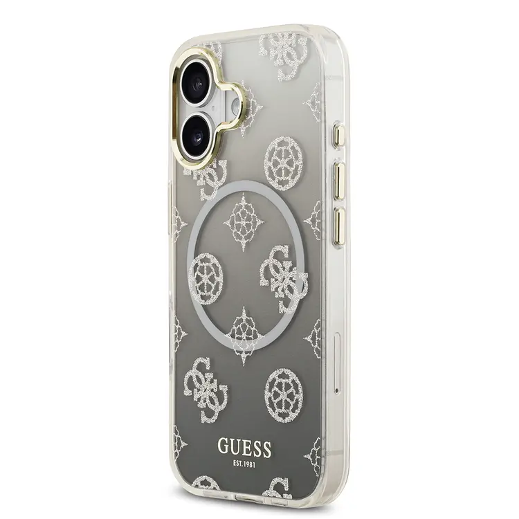 Apple iPhone 17 Kılıf Guess Orjinal Lisanslı M-safe Şarj Özellikli Simli Peony Desenli Silikon Kapak