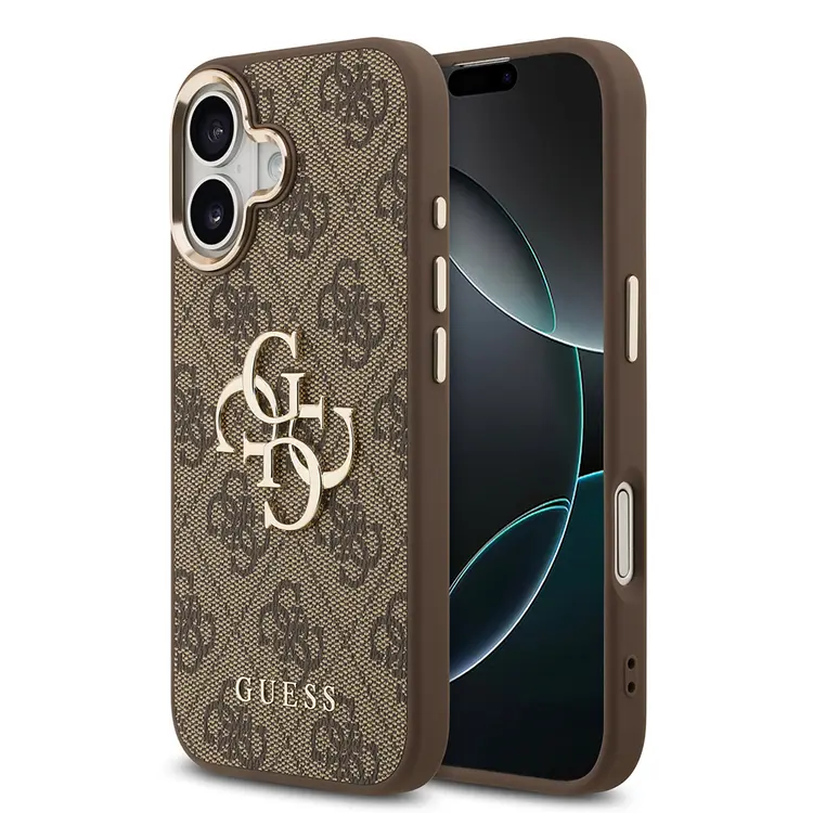 iPhone 17 Gold Metal Kamera Çerçeveli 4G Desenli Kılıf - Guess