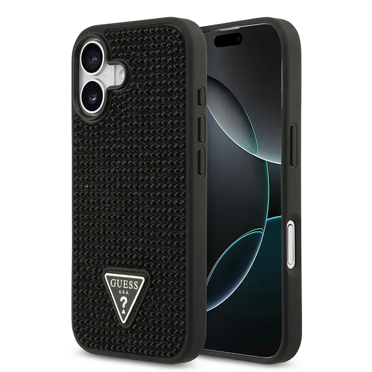iPhone 17 Taşlı Arka Yüzey Üçgen Logolu Kılıf - Guess Lisanslı