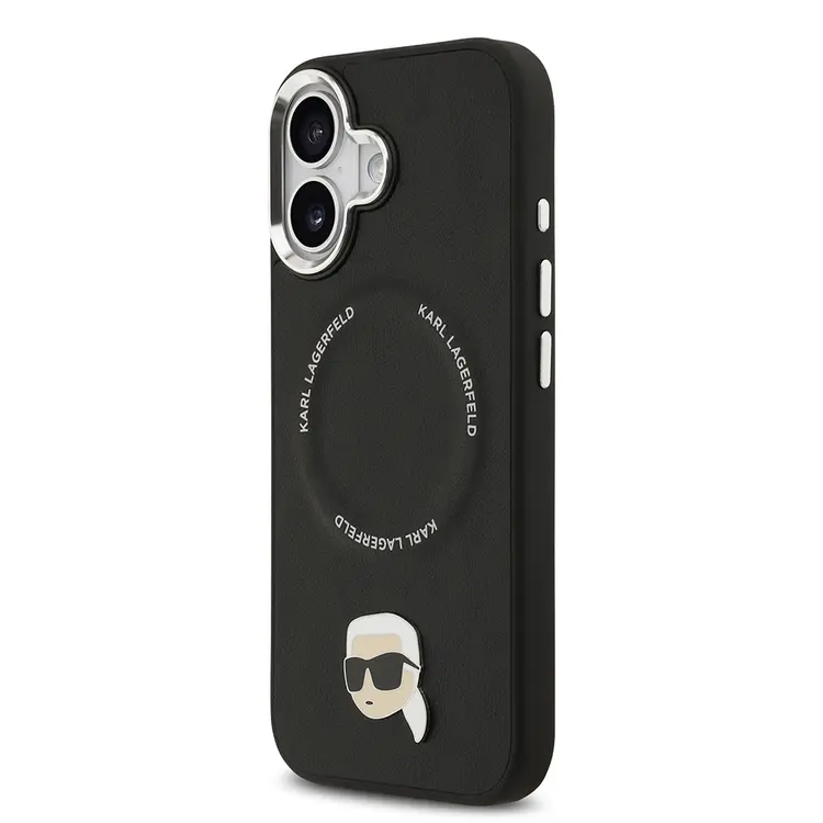 Apple iPhone 17 Kılıf Karl Lagerfeld Orjinal Lisanslı M-safe Şarj Özellikli Metal Kamera ve Buton Tasarımlı Karl PU Deri Kapak