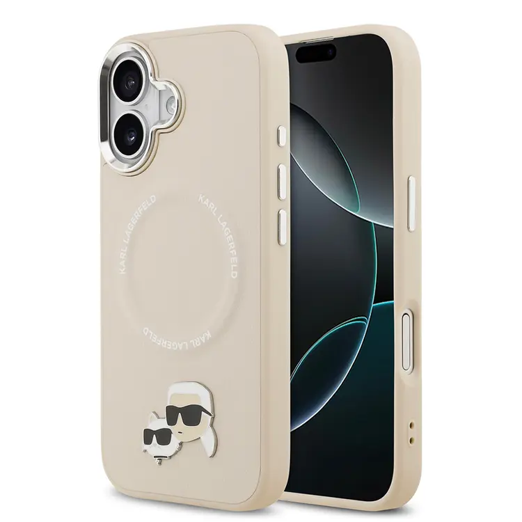 Apple iPhone 17 Kılıf Karl Lagerfeld Orjinal Lisanslı M-safe Şarj Özellikli Metal Kamera ve Buton Tasarımlı K&C PU Deri Kapak