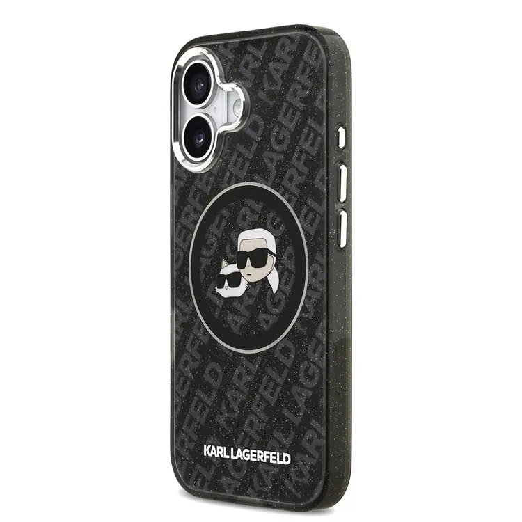Apple iPhone 17 Kılıf Karl Lagerfeld Orjinal Lisanslı Parlayan Simli Karl & Choupette Heads Kapak