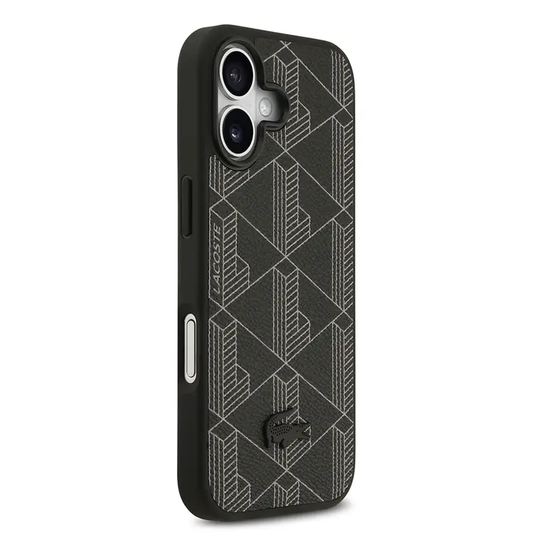 Apple iPhone 17 Kılıf Lacoste Orjinal Lisanslı M-safe Şarj Özellikli PU Deri Tasarımlı Kartlıklı Karışık Monogram Desenli Kapak