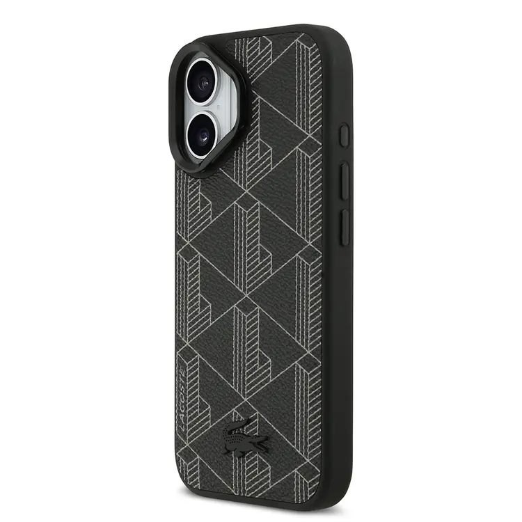 Apple iPhone 17 Kılıf Lacoste Orjinal Lisanslı M-safe Şarj Özellikli Standlı PU Deri Karışık Monogram Desenli Kapak