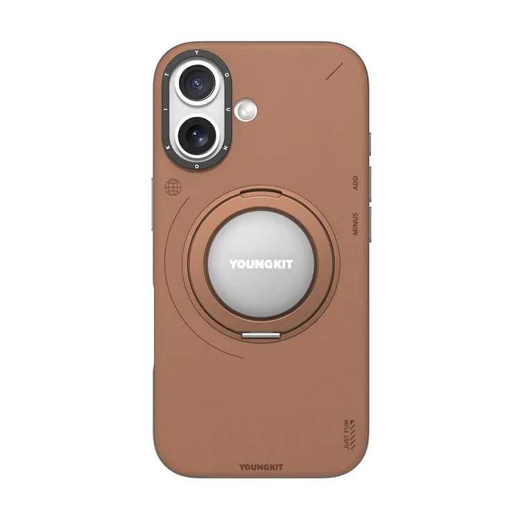 Apple iPhone 17 Kılıf M-safe Şarj Özellikli 360 Derece Standlı Basit Mat Deri Desenli Youngkit Tech Leather Serisi Kapak
