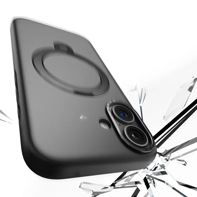 iPhone 17 MagSafe Uyumlu Metal Standlı Sıvı Silikon Kılıf - Lenyes CK223