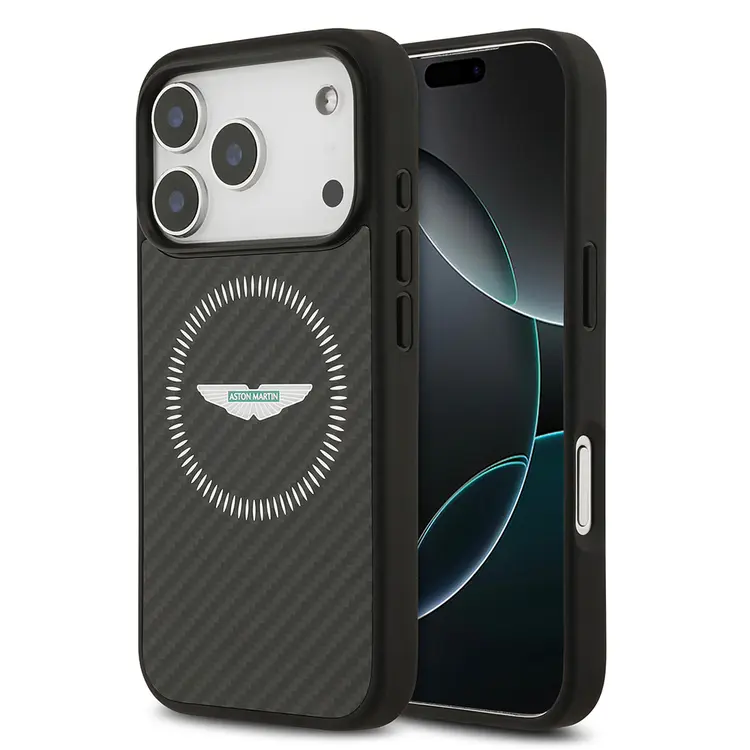 Apple iPhone 17 Pro Kılıf Aston Martin Orjinal Lisanslı M-safe Şarj Özellikli Karbon Fiber Kapak