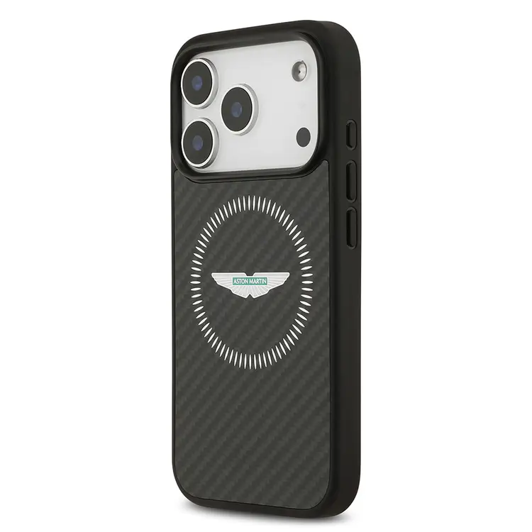 Apple iPhone 17 Pro Kılıf Aston Martin Orjinal Lisanslı M-safe Şarj Özellikli Karbon Fiber Kapak