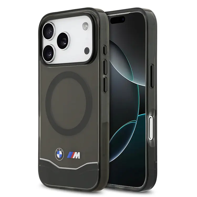 Apple iPhone 17 Pro Kılıf BMW Orjinal Lisanslı M-safe Şarj Özellikli Metal Buton Tasarımlı Tranparan M Dizayn Kapak