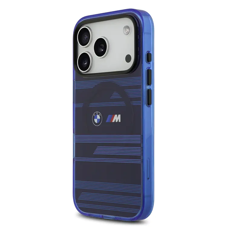 Apple iPhone 17 Pro Kılıf BMW Orjinal Lisanslı M-safe Şarj Özellikli Metal Kamera Butonlu Yatay Şeritli M Dizayn Kapak