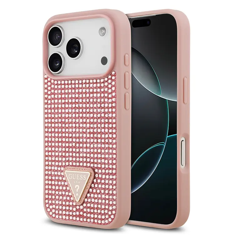 iPhone 17 Pro Taşlı Arka Yüzey Üçgen Logolu Kılıf - Guess Lisanslı