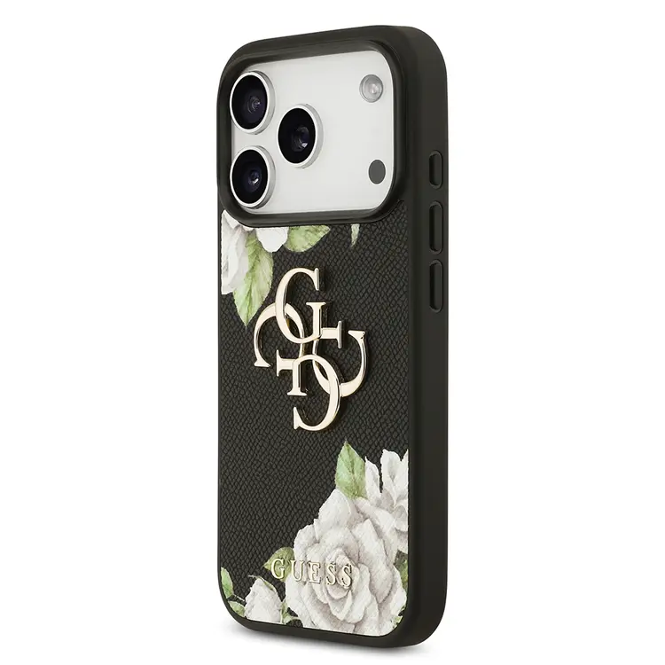 iPhone 17 Pro Gül Baskılı Metal Logolu Kılıf - Guess Lisanslı