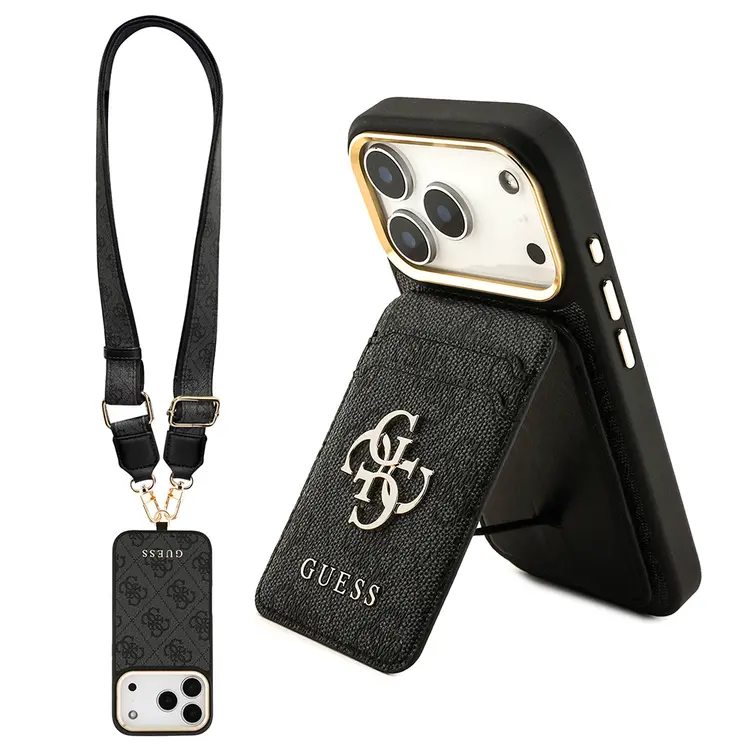 iPhone 17 Pro MagSafe Uyumlu Kartlıklı Askılı Kılıf - Guess 4G Logo