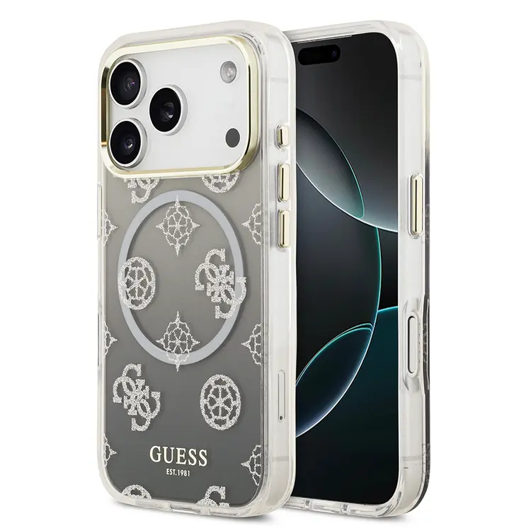 iPhone 17 Pro MagSafe Uyumlu Simli Peony Silikon Kılıf - Guess