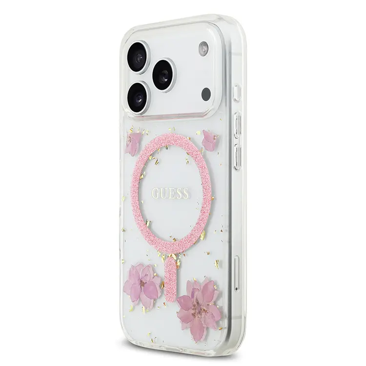 iPhone 17 Pro MagSafe Uyumlu Şeffaf Kılıf - Guess Resin Flowers