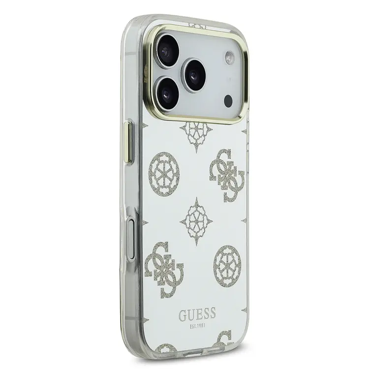 iPhone 17 Pro Simli Aynalı Metal Kamera Çerçeveli Kılıf - Guess Lisanslı