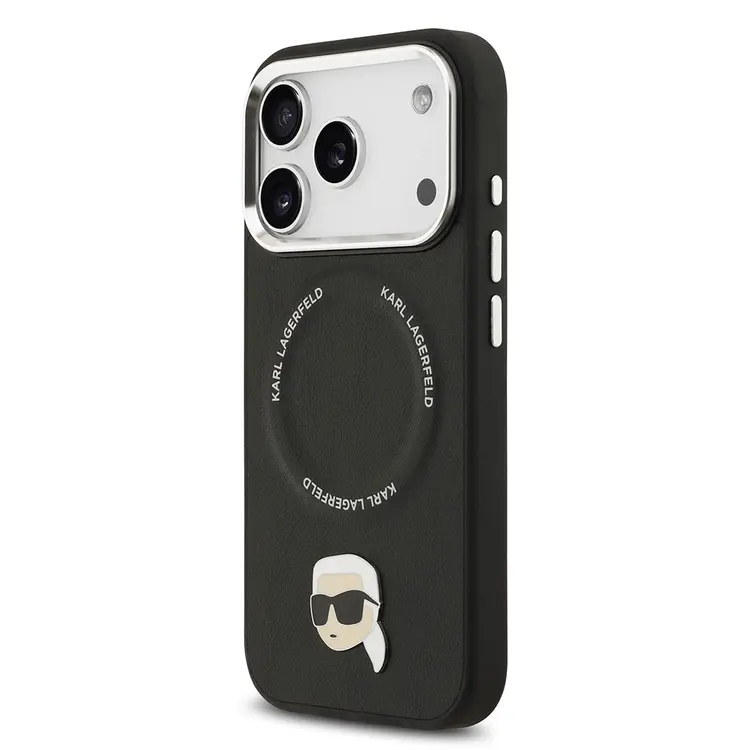 Apple iPhone 17 Pro Kılıf Karl Lagerfeld Orjinal Lisanslı M-safe Şarj Özellikli Metal Kamera ve Buton Tasarımlı Karl PU Deri Kapak