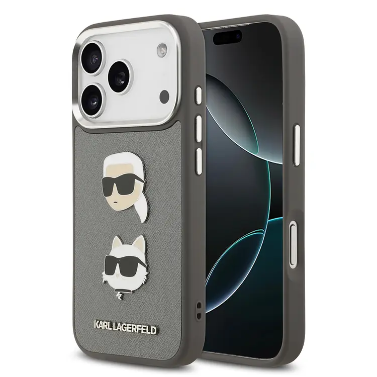 Apple iPhone 17 Pro Kılıf Karl Lagerfeld Orjinal Lisanslı Metal Logolu K&C Heads Pin Kapak