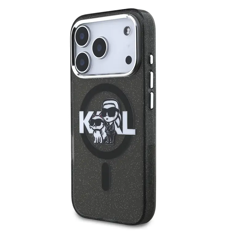 Apple iPhone 17 Pro Kılıf Karl Lagerfeld Orjinal Lisanslı Parlayan Simli Karl & Choupette Sketch Logo Kapak