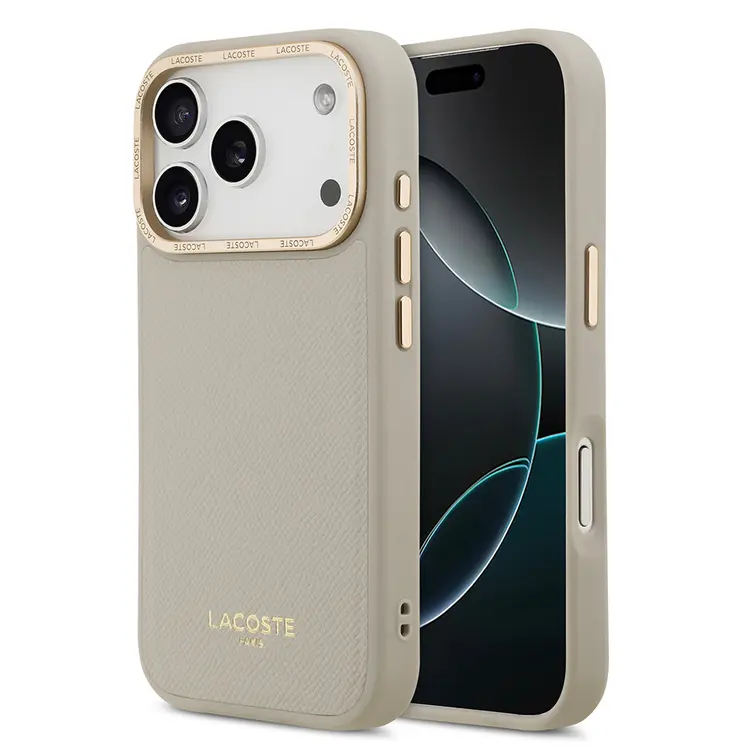 Apple iPhone 17 Pro Kılıf Lacoste Orjinal Lisanslı M-safe Şarj Özellikli Champs Elysees PU Deri Tasarımlı Kapak