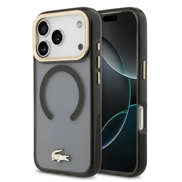 Apple iPhone 17 Pro Kılıf Lacoste Orjinal Lisanslı M-safe Şarj Özellikli Gold Timsah Logolu Buzlu Kapak