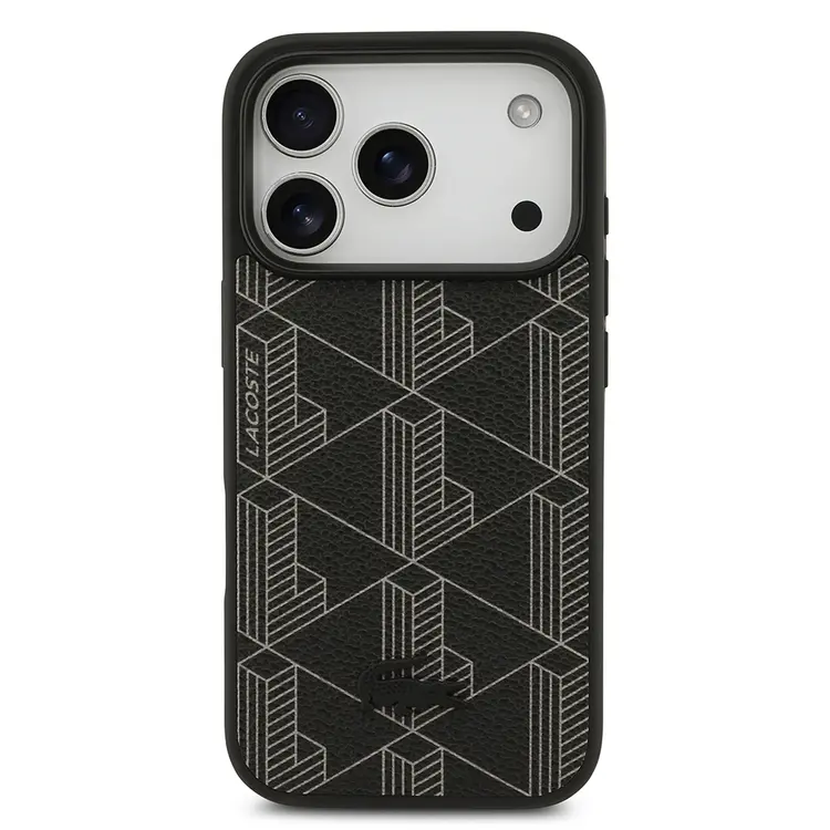Apple iPhone 17 Pro Kılıf Lacoste Orjinal Lisanslı M-safe Şarj Özellikli PU Deri Tasarımlı Kartlıklı Karışık Monogram Desenli Kapak