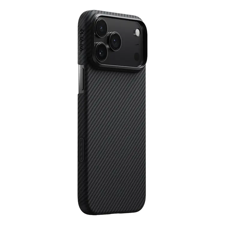 Apple iPhone 17 Pro Kılıf M-safe Şarj Özellikli 1500D Aramid Karbon Fiber Pitaka Ultra-Slim Classic Serisi Black-Grey Twill Kapak