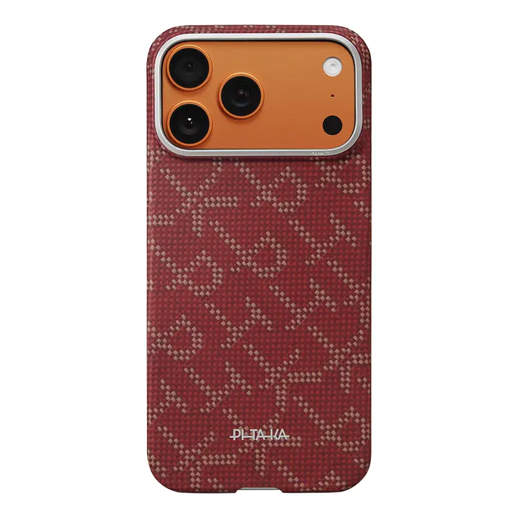 Apple iPhone 17 Pro Kılıf M-safe Şarj Özellikli Aramid Karbon Fiber Pitaka Tactile Woven Monogram Serisi Kapak