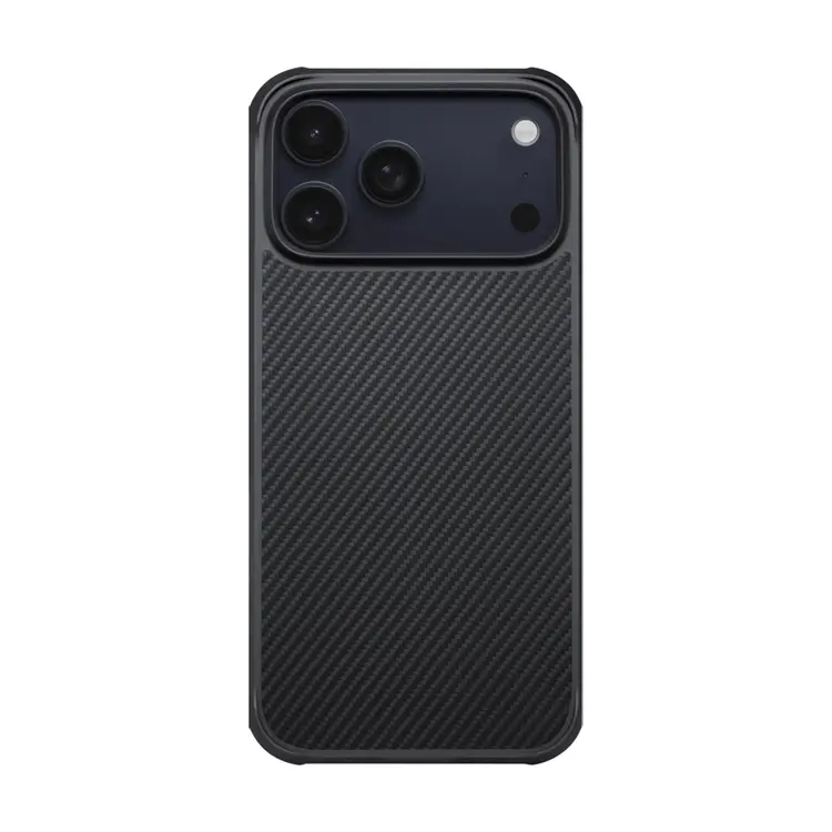 Apple iPhone 17 Pro Kılıf M-safe Şarj Özellikli Pitaka Aramid Pro Guard Serisi Black-Gray Karbon Kapak