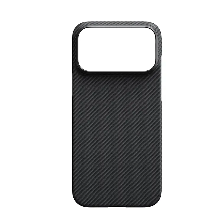 Apple iPhone 17 Pro Max Kılıf M-safe Şarj Özellikli 1500D Aramid Karbon Fiber Pitaka Ultra-Slim Classic Serisi Black-Grey Twill Kapak