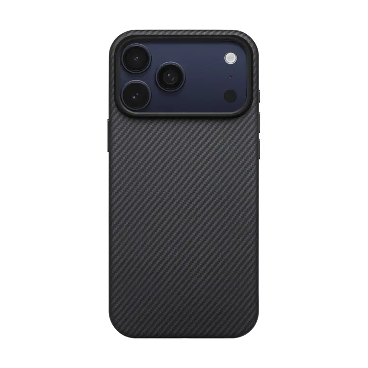 Apple iPhone 17 Pro Max Kılıf M-safe Şarj Özellikli 1500D Aramid Karbon Fiber Pitaka Military-Grade Classic Serisi Black-Grey Twill Kapak