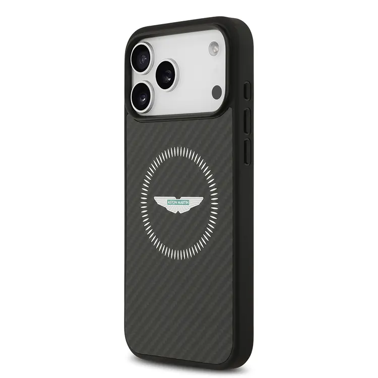 Apple iPhone 17 Pro Max Kılıf Aston Martin Orjinal Lisanslı M-safe Şarj Özellikli Karbon Fiber Kapak