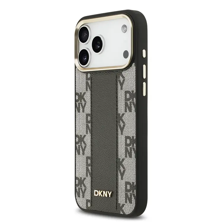 Apple iPhone 17 Pro Max Kılıf DKNY Orjinal Lisanslı M-safe Şarj Özellikli 3D Yazılı Checkered Pattern Kapak