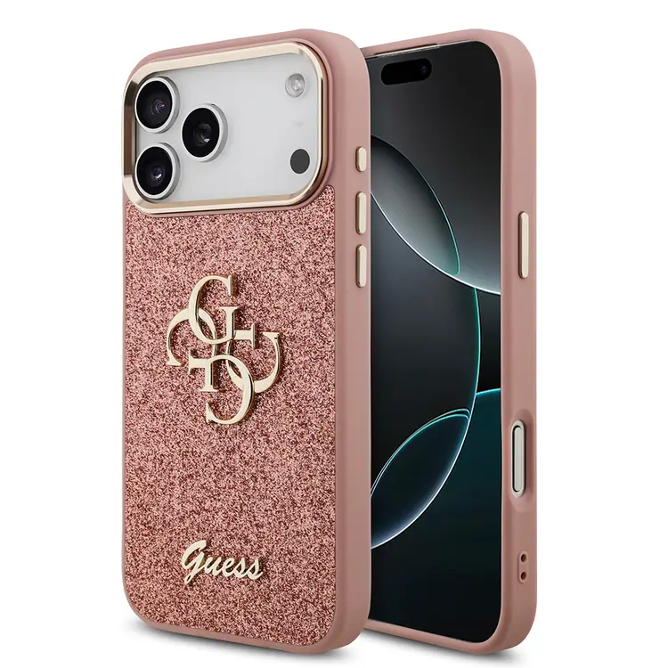 iPhone 17 Pro Max Lisanslı Glitter Kılıf - Guess 4G Metal Kamera Çerçeveli