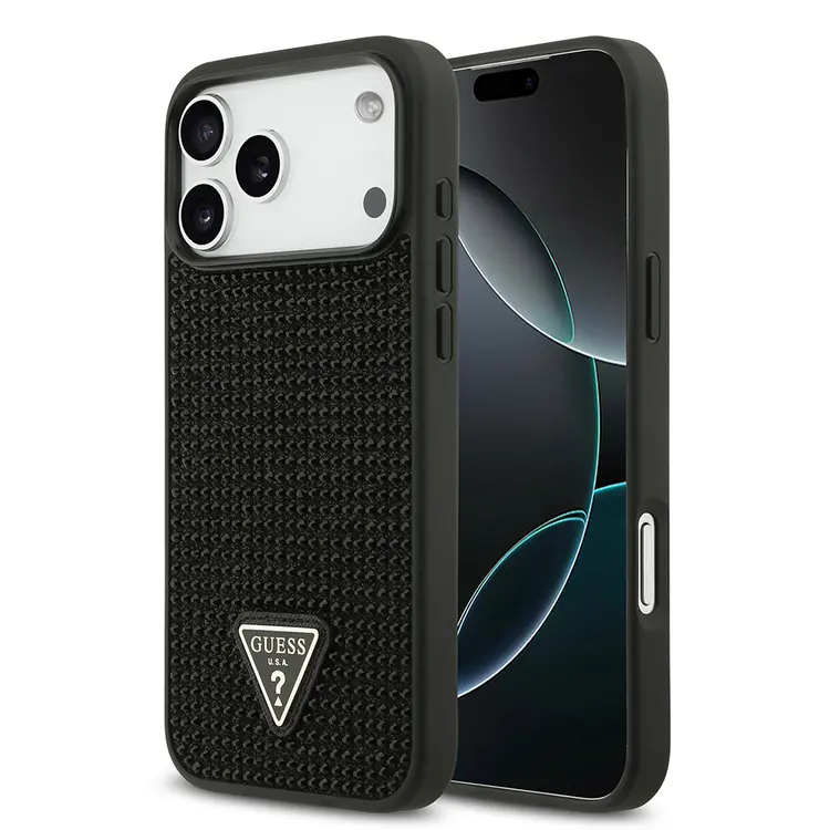 iPhone 17 Pro Max Taşlı Arka Yüzey Üçgen Logolu Kılıf - Guess