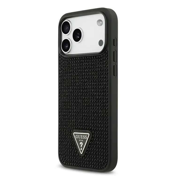 iPhone 17 Pro Max Taşlı Arka Yüzey Üçgen Logolu Kılıf - Guess
