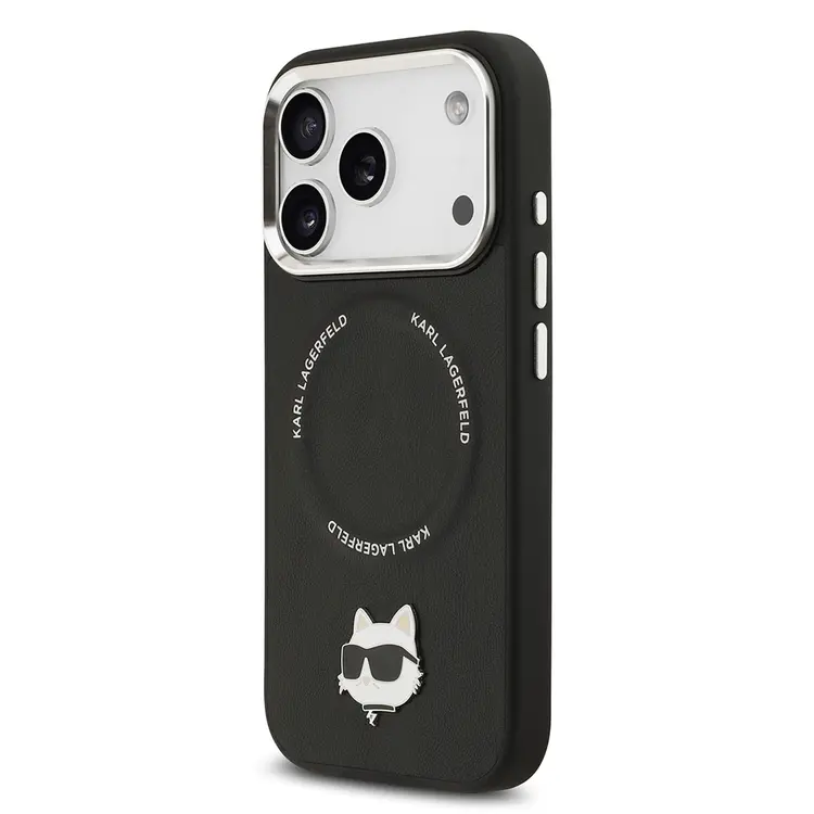 Apple iPhone 17 Pro Max Kılıf Karl Lagerfeld Orjinal Lisanslı M-safe Şarj Özellikli Metal Kamera ve Buton Tasarımlı Choupette PU Deri Kapak