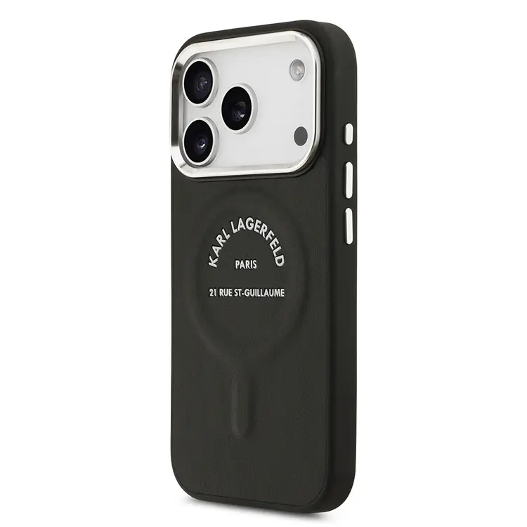 Apple iPhone 17 Pro Max Kılıf Karl Lagerfeld Orjinal Lisanslı M-safe Şarj Özellikli Metal Kamera ve Buton Tasarımlı Paris RSG PU Deri Kapak