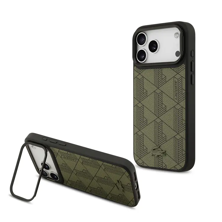 iPhone 17 Pro Max MagSafe Uyumlu Standlı PU Deri Kılıf - Lacoste Monogram