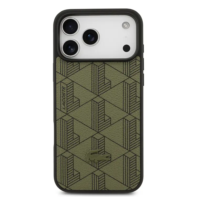 Apple iPhone 17 Pro Max Kılıf Lacoste Orjinal Lisanslı M-safe Şarj Özellikli PU Deri Tasarımlı Kartlıklı Karışık Monogram Desenli Kapak