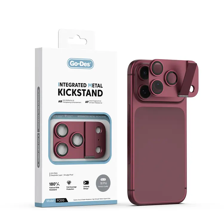 iPhone 18 Pro Kamera Lens Koruyucu, 180° Metal Standlı - Go Des CL-23