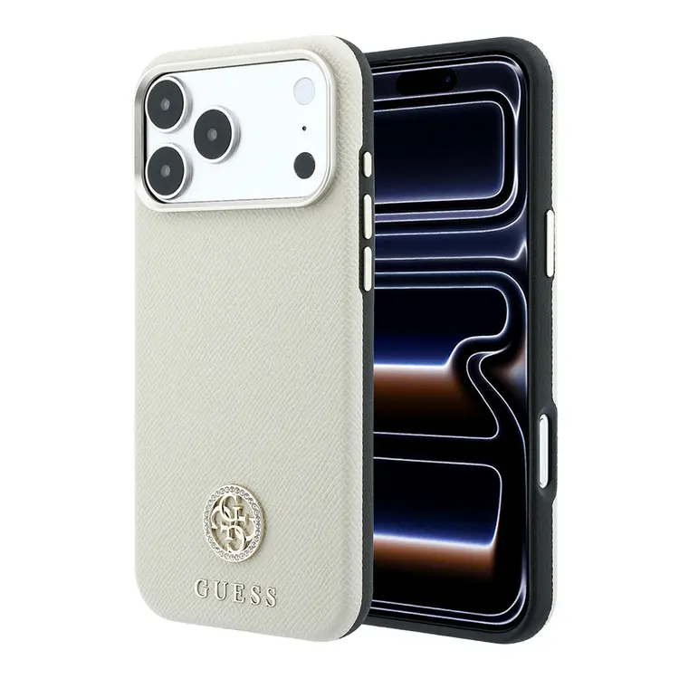 iPhone 18 Pro MagSafe Uyumlu Taşlı Metal Logolu Kılıf - Guess