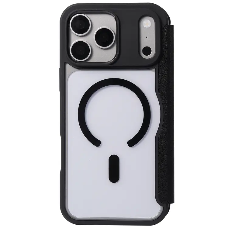 Apple iPhone 18 Pro Kılıf M-safe Şarj Özellikli Vegan Deri Tasarımlı Şeffaf Arka Yüzey Kartlıklı Raptic Urban Folio Serisi Kapak