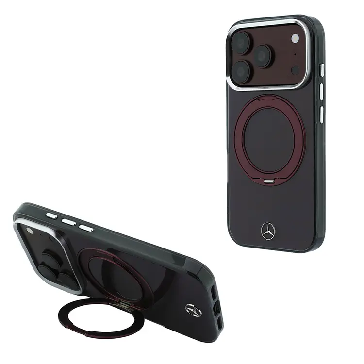 Apple iPhone 18 Pro Kılıf Mercedes Benz Orjinal Lisanslı M-safe Şarj Özellikli 360 Derece Dönebilen Standlı Metal Logolu Sert PC Kapak